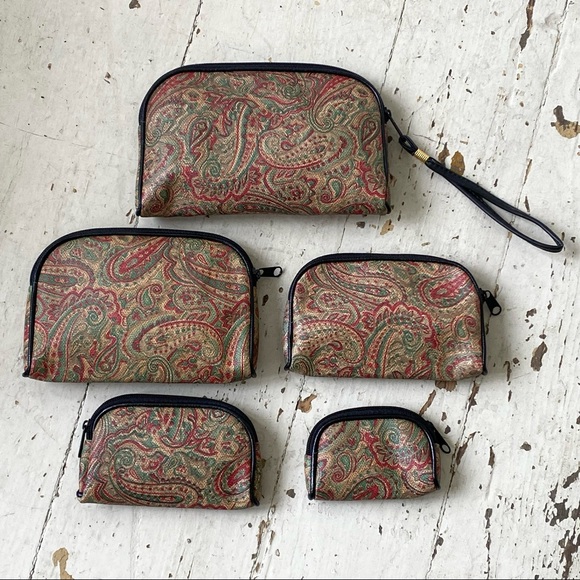 Vintage Xelina Cosmetic Travel Paisley Print Vinyl 5 Bag Set - Picture 4 of 9